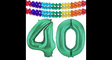 Folat Verjaardag Leeftijd folieballon - 40 jaar - groen - 86 cm - incl 2x slingers