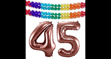 Folat Verjaardag Leeftijd folieballon - 45 jaar - ros? goud - 86 cm - incl 2x slingers