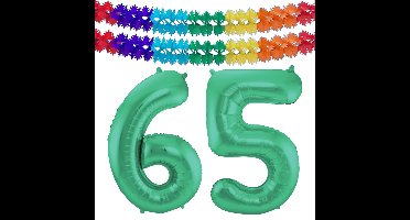 Folat Verjaardag Leeftijd folieballon - 65 jaar - groen - 86 cm - incl 2x slingers