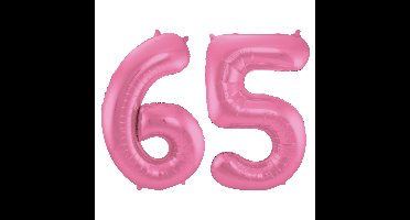 Folat Verjaardag Leeftijd folieballon - 65 jaar - roze - 86 cm - cijferballon groot