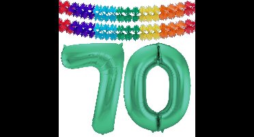 Folat Verjaardag Leeftijd folieballon - 70 jaar - groen - 86 cm - incl 2x slingers