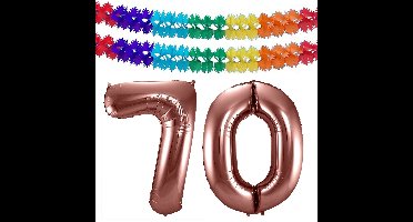 Folat Verjaardag Leeftijd folieballon - 70 jaar - ros? goud - 86 cm - incl 2x slingers