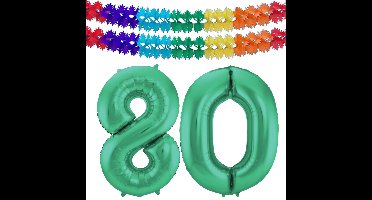 Folat Verjaardag Leeftijd folieballon - 80 jaar - groen - 86 cm - incl 2x slingers