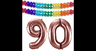 Folat Verjaardag Leeftijd folieballon - 90 jaar - ros? goud - 86 cm - incl 2x slingers
