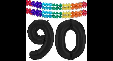 Folat Verjaardag Leeftijd folieballon - 90 jaar - zwart - 86 cm - incl 2x slingers