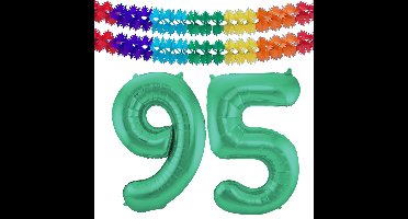 Folat Verjaardag Leeftijd folieballon - 95 jaar - groen - 86 cm - incl 2x slingers