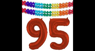 Folat Verjaardag Leeftijd folieballon - 95 jaar - rood - 86 cm - incl 2x slingers