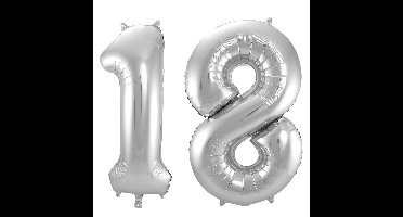 Folat Verjaardag Leeftijd folieballonnen - 18 jaar - zilver - 86 cm - cijferballon groot