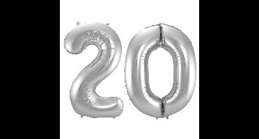 Folat Verjaardag Leeftijd folieballonnen - 20 jaar - zilver - 86 cm - cijferballon groot