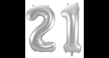 Folat Verjaardag Leeftijd folieballonnen - 21 jaar - zilver - 86 cm - cijferballon groot