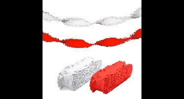 Folat versiering feest slingers - combi set - rood en wit - 24 meter - crepe papier