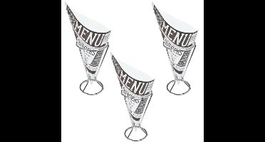 Frietzakhouders - 6x - met 60x frietzakjes - RVS/papier - 9 X 16 cm