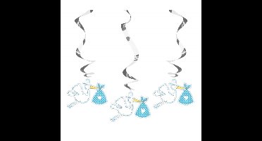 Geboorte versiering jongen - hangdecoraties - 3x stuks - zilver/blauw - 60 cm
