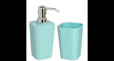 Gerim Zeeppompje/dispenser - kunststof - mintgroen - incl. tandenborstelhouder