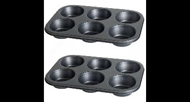 Gerimport Bakvorm - 2x stuks - muffens en cupcakes - 31 x 21 cm - bakblik - 6 plekken