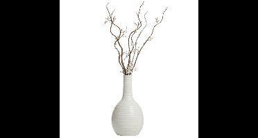 Gerimport bloemenvaas Kalu stripe - wit - keramiek - 16 x 28 cm