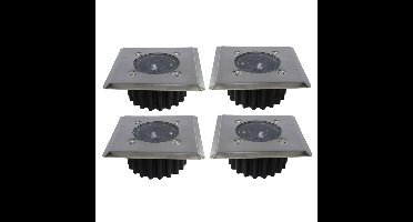 Gerimport grondspot - 4x - solar - tuinverlichting - zilver - vierkant