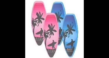 Gerimport Handdoekknijpers - 4x - surfplank - blauw/roze - handdoekklem - kunststof
