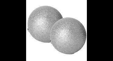 Gerimport Kerstbal - 2x stuks - kunststof - zilver glitters - D20 cm