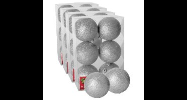 Gerimport Kerstballen - 24x - zilver - kunststof - glitters - D8 cm - kerstversiering