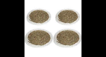 Gerimport Pannen onderzetters - van zeegras - 4x stuks - rond - 20 en 24 cm - Keuken artikelen