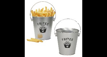 Gerimport Patat serveer emmertje - 2x - frites - zilver - metaal - 10 x 10 cm - serveren