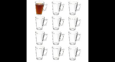 Gerimport Thee bekers / mokken - 12x stuks - glas - 255 ml