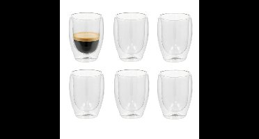 Gerimport Theeglazen Luz - 6x - dubbelwandig - glas - 350 ml - D9 x H12 cm