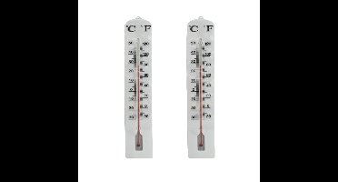 Gerimport Thermometer - 2x - kunststof - 40 x 6 cm - wit - tot 50 graden Celsius