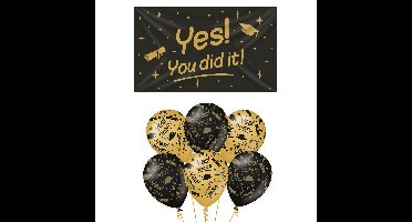 Geslaagd thema party versiering set You did it - Grote vlag en ballonnen
