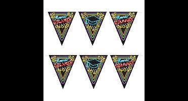 Geslaagd thema party Vlaggenlijn - 2x - binnen/buiten - plastic - zwart/neon - 10m