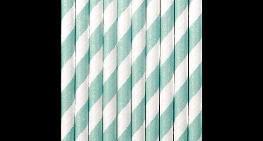 Gestreepte drinkrietjes van papier - blauw/wit - 10x stuks - verjaardag drinkrietjes - 19 cm