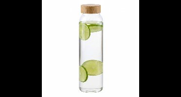 Glazen waterfles/drinkfles/sportfles - helder transparant - met Bamboe dop - 1000 ml