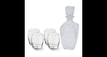 Glazen whisky/water karaf 900 ml met 4x whiskyglazen 360 ml