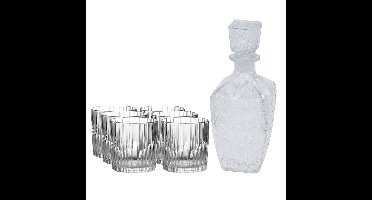 Glazen whisky/water karaf 900 ml met 6x whiskyglazen 310 ml