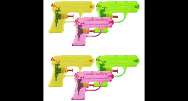 Grafix Waterpistooltje/waterpistool - 6x - klein model - 11 cm - geel/groen/roze
