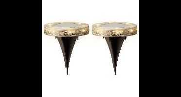 Grondspot solar tuinverlichting - 2x - mozaiek - grijs - D12 x H13 cm - prikspot