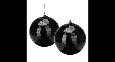 Grote discobal kerstbal /spiegel kerstballen- 2x -zwart -15cm -kunststof
