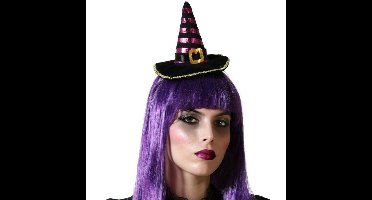 Halloween heksenhoed - mini hoedje op diadeem - one size - zwart/paars - meisjes/dames