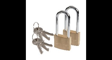 Hangslot met 3 sleutels - 2x - 50 mm - messing - 80 mm beugel - kofferslot