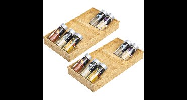 HI Kruidenrek - 2x - lade organizer 3-laags - bamboe hout - 20x38x5 cm