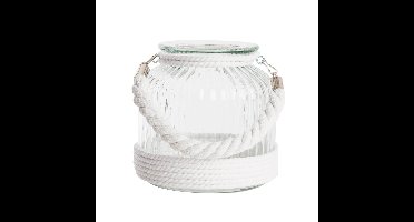 Home & Styling Kaarsen houder - windlicht - wit - glas met touw - 18 cm