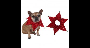 Honden kraag/halsband - rood pailletten - met belletjes - honden verkleedaccessoires