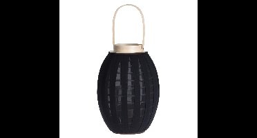 Houten kaarsenhouder / lantaarn met stof zwart 34 cm