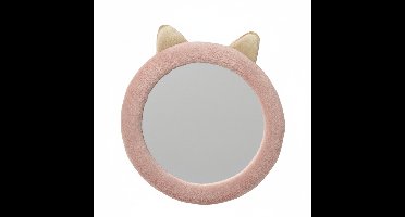 H&S Collection Spiegel Dier / Wandspiegel - rond - 31 cm - kinderkamer - roze - met oortjes - pluche