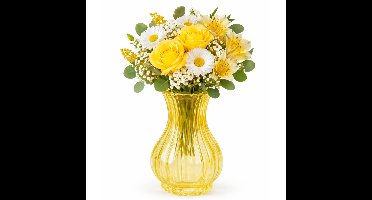 H&S Collection Vaas Chelsea - geel - glas - H20 x D12 cm - bloemenvaas
