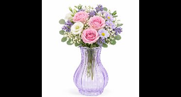 H&S Collection Vaas Chelsea - lila - glas - H20 x D12 cm - bloemenvaas