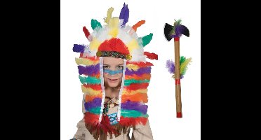 Indiaan verkleed accessoire set hoofdtooi en bijl