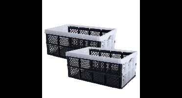 Inklapbare boodschappenkrat - Set van 2x stuks - opbergkrat - zwart / wit - 48 x 35 x 24 cm - vouwkr