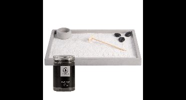 Japanse zen tuin voor thuis/kantoor - wit/zwart zand - 30 x 22 cm
